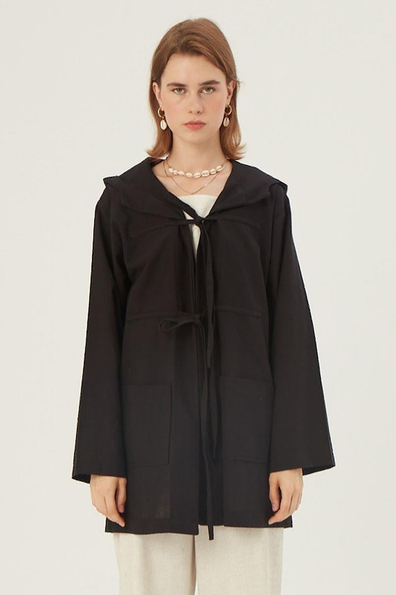 Kapüşonlu Kısa Ceket Siyah