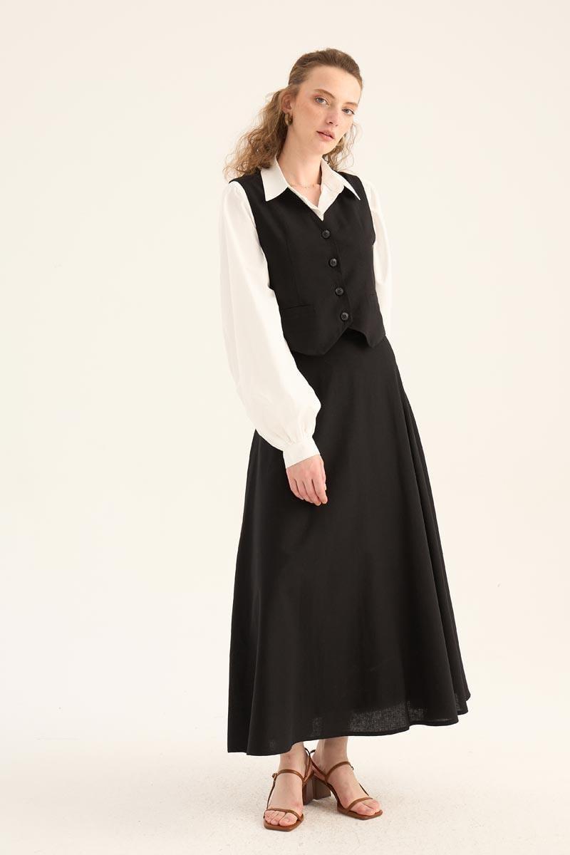 Keten Kloş Etek Siyah