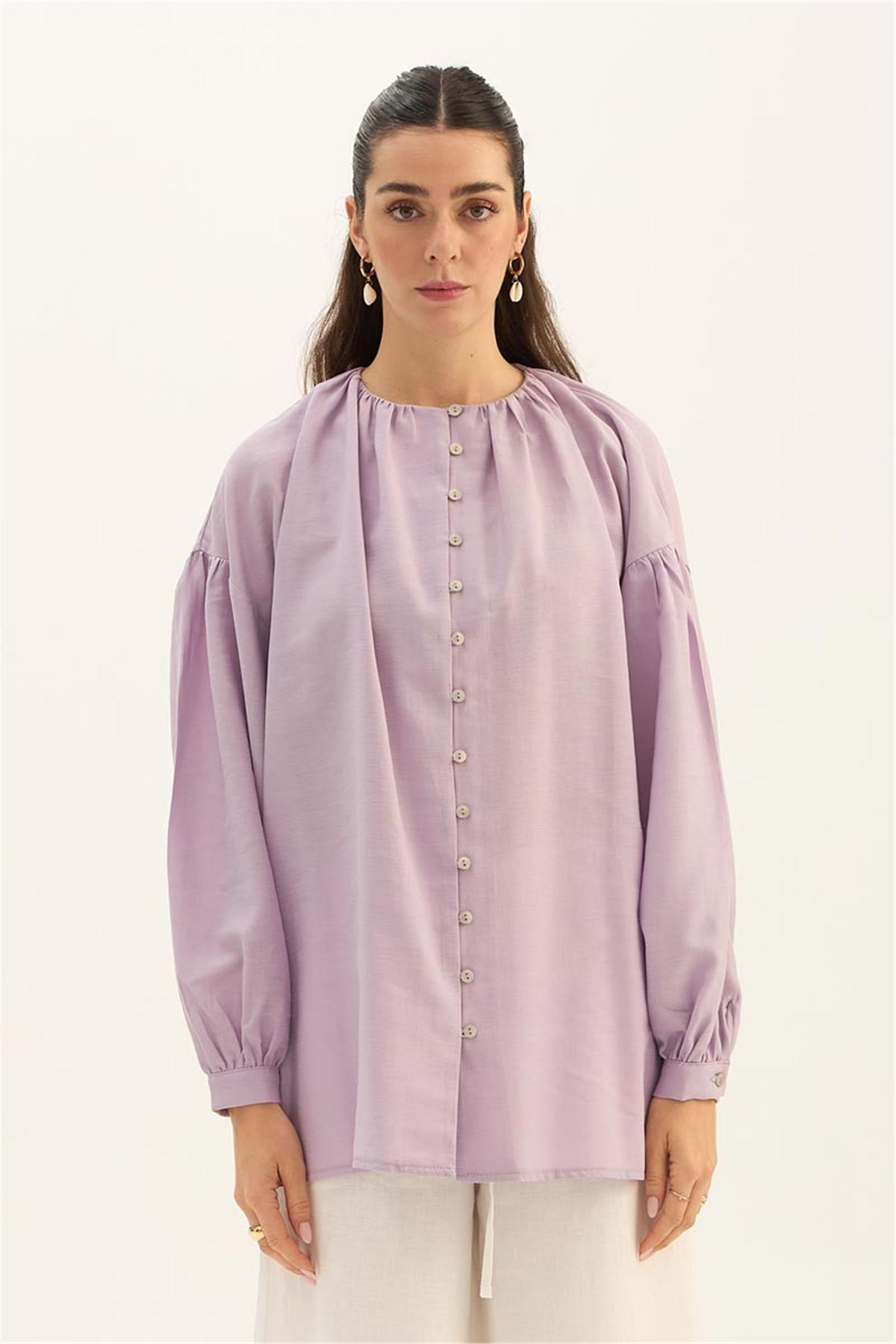 Keten Tensel Gömlek Lila