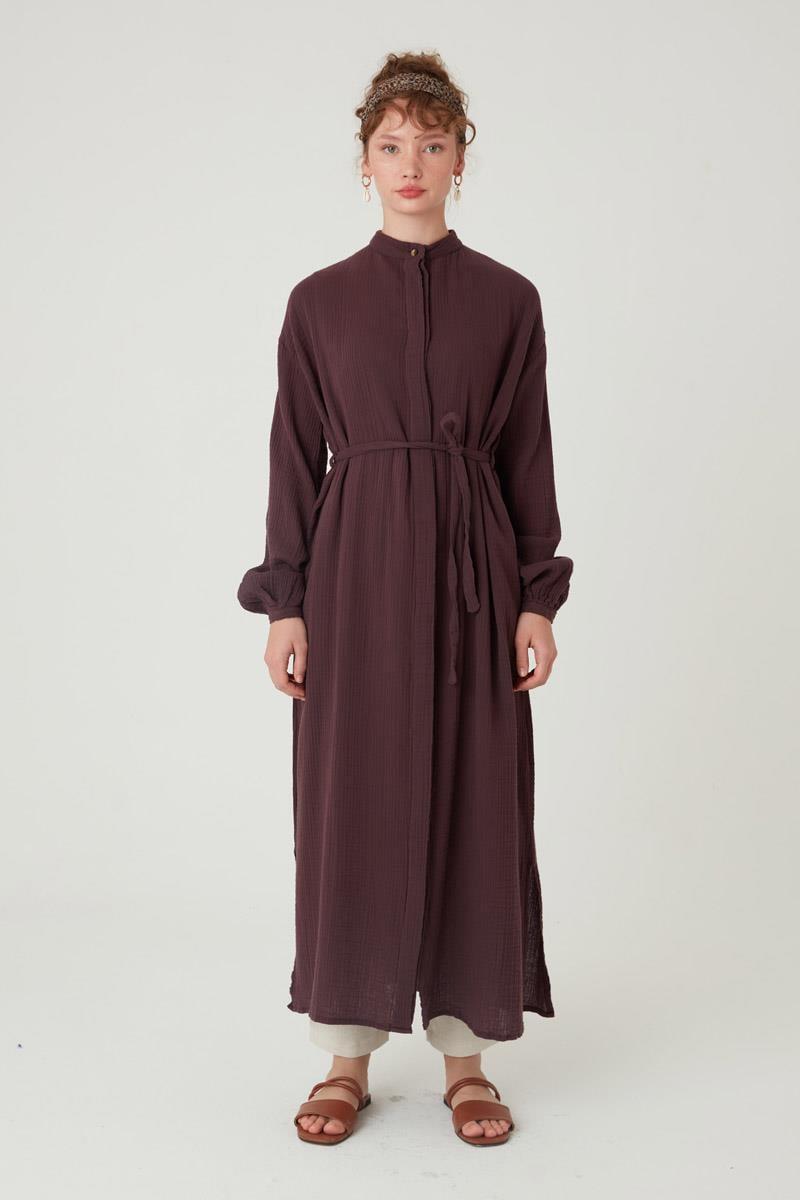 Müslin Gömlek Elbise Acıkahve