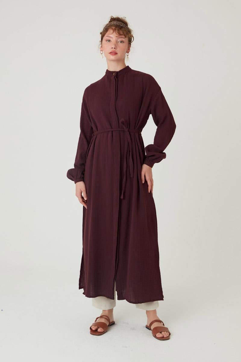 Müslin Gömlek Elbise Bordo