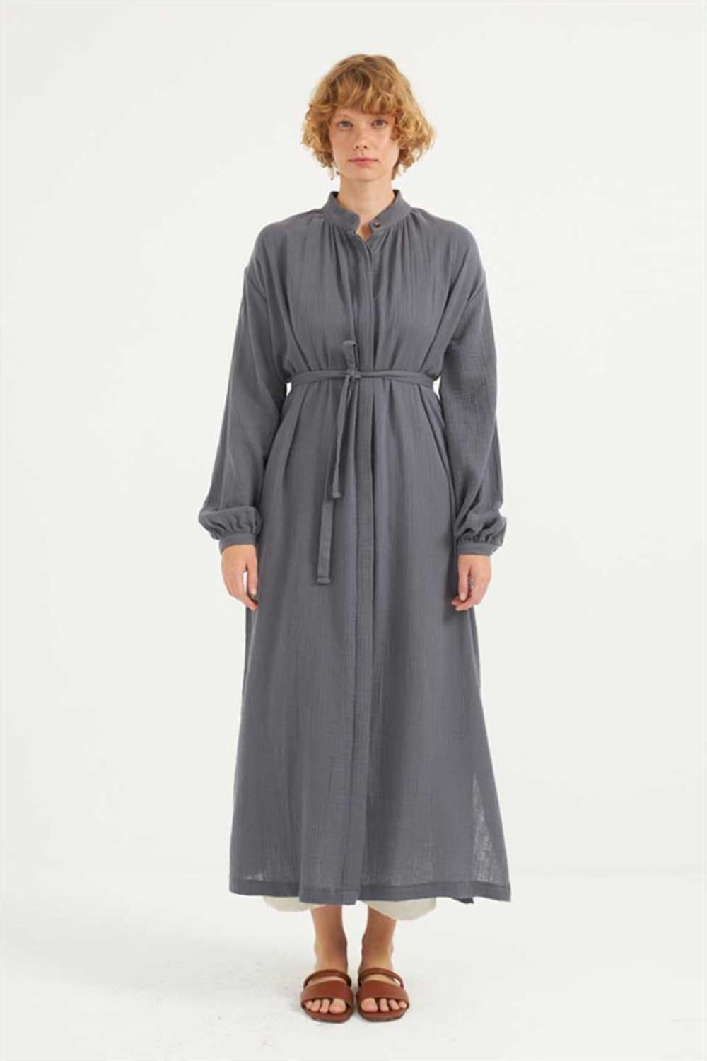 Müslin Gömlek Elbise Füme