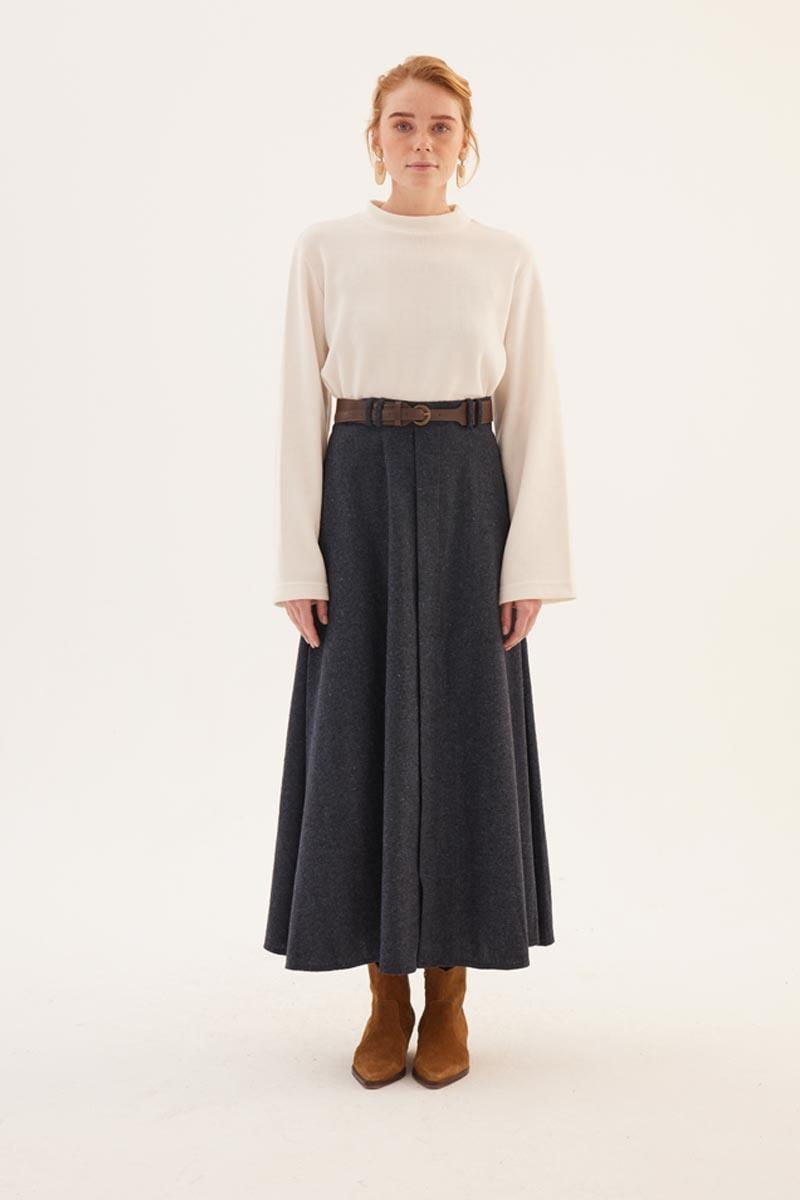 Önü Patlı Etek Lacivert