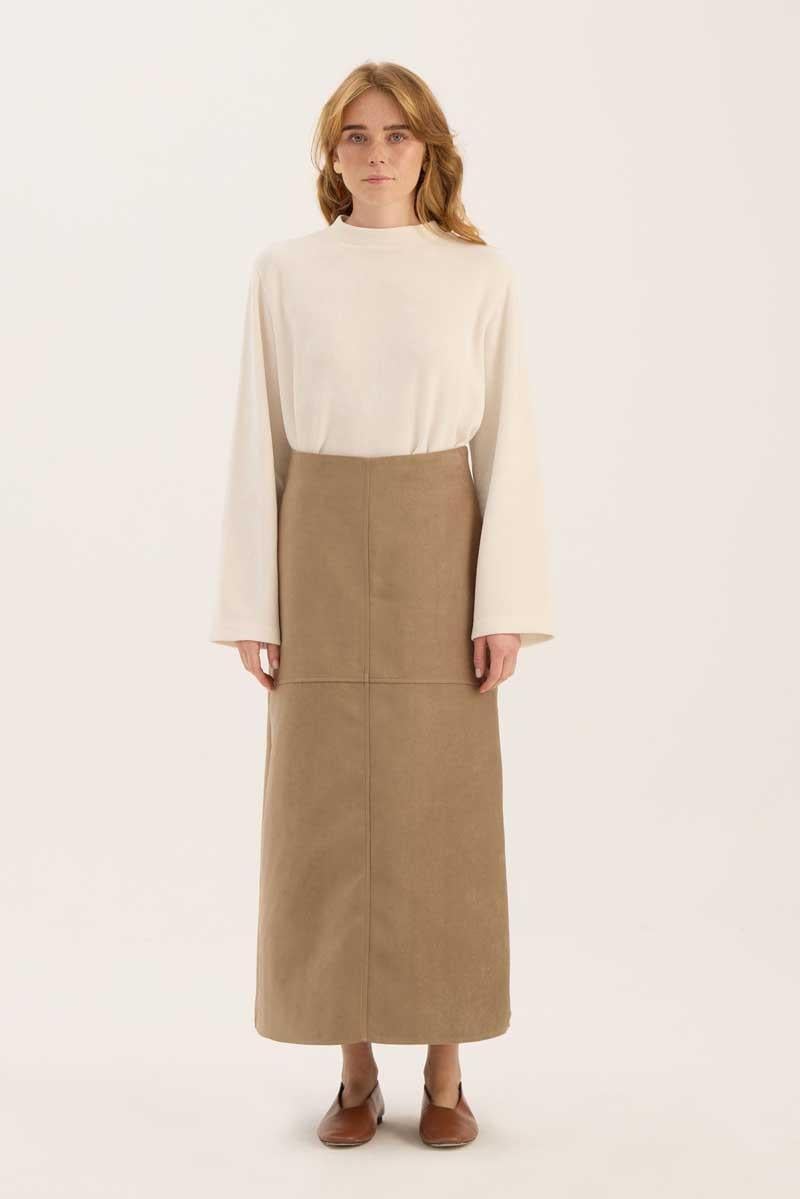 Parçalı Süet Etek Vizon