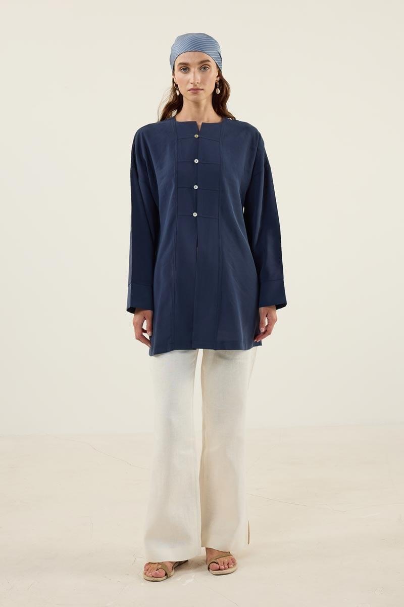 Sedef Düğmeli Modal Tunik Lacivert