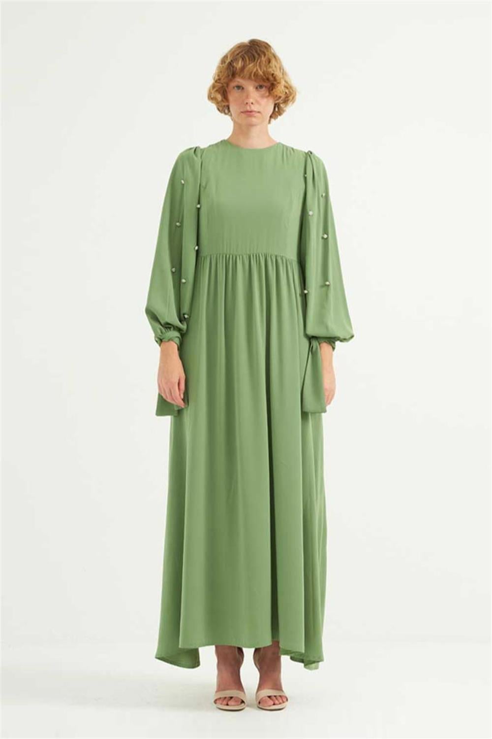 Taş İşlemeli Gece Elbisesi Yeşil