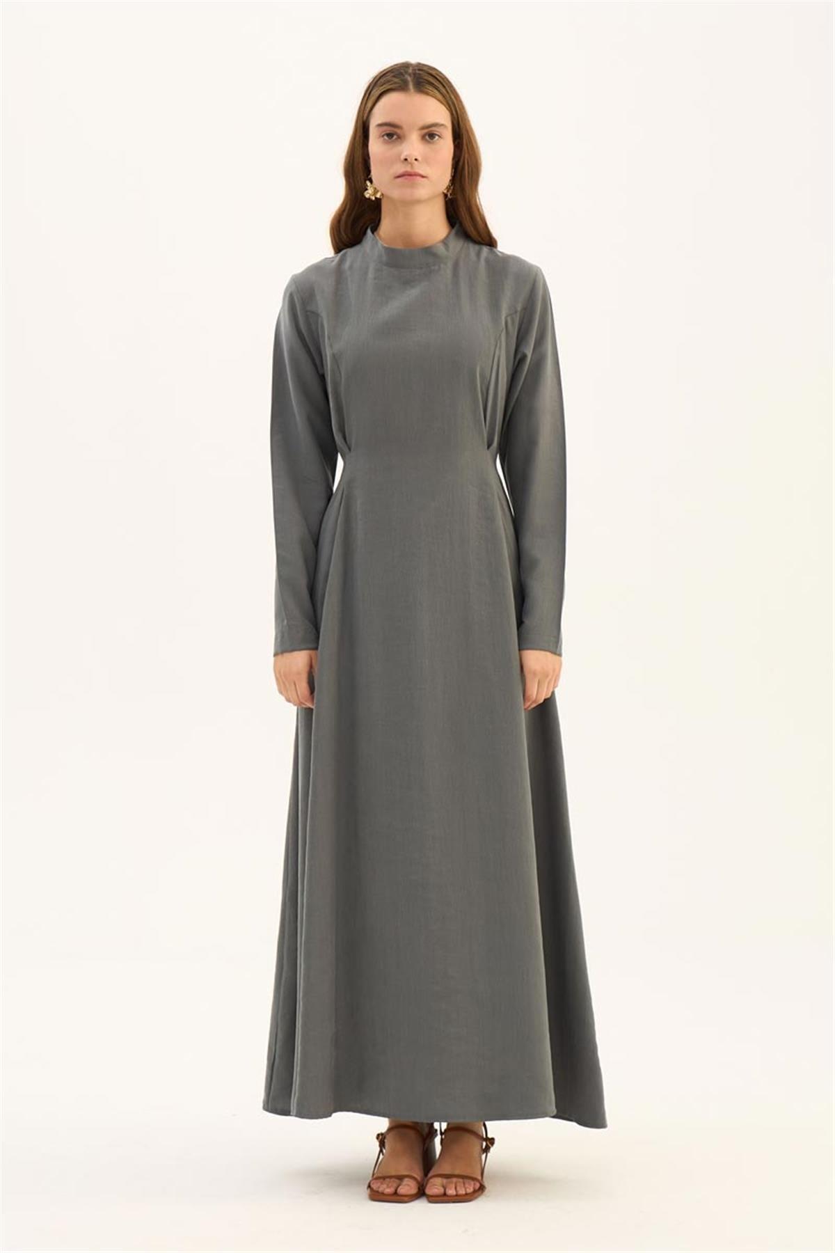 Taşlanmış Tensel Elbise Gri