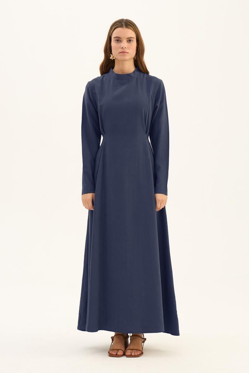 Taşlanmış Tensel Elbise Lacivert