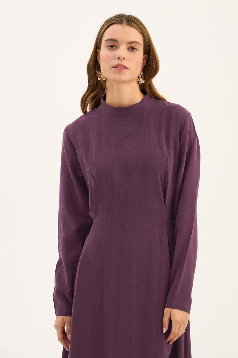 Taşlanmış Tensel Elbise Mürdüm