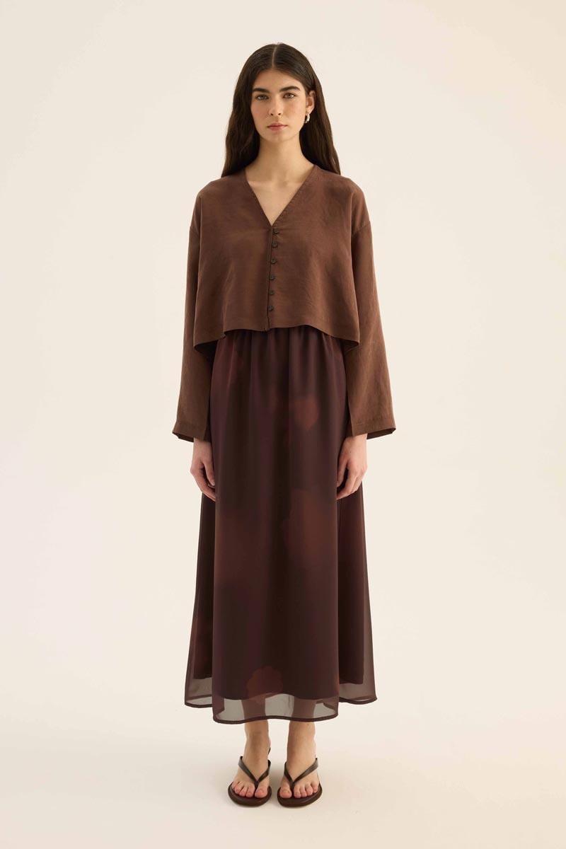 Tensel Kısa Kimono Kahverengi
