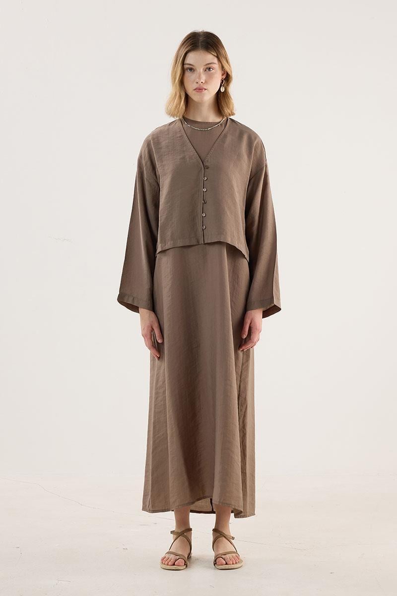 Tensel Kısa Kimono Koyu Vizon