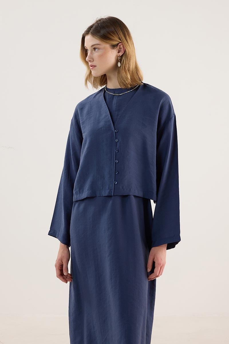 Tensel Kısa Kimono Lacivert