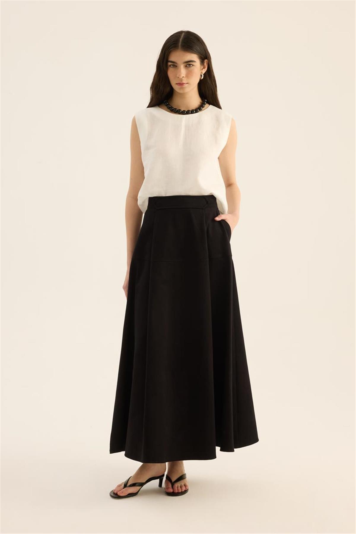 Üstü Parçalı Etek Siyah