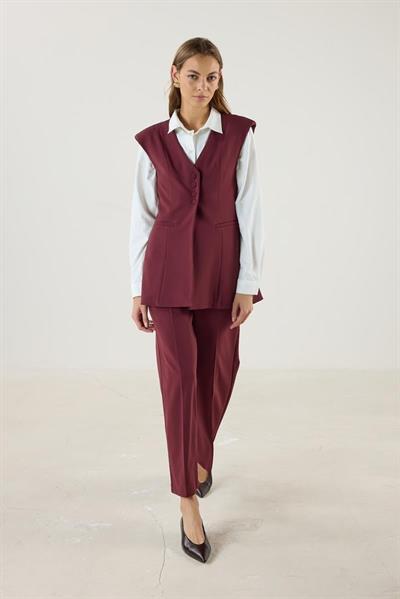 Bordo Yelek Culotte Pantolon Takım