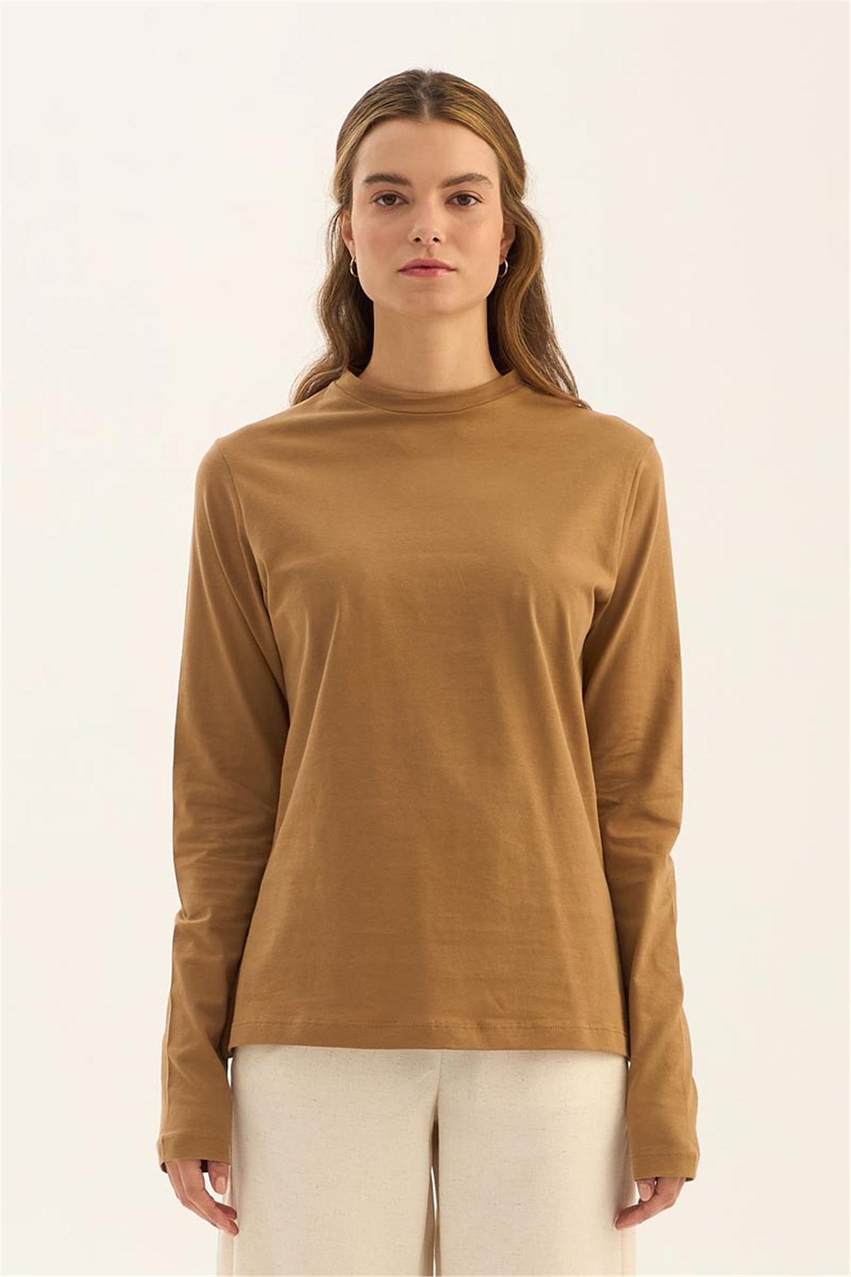 %100 Pamuk Penye Body Koyu camel