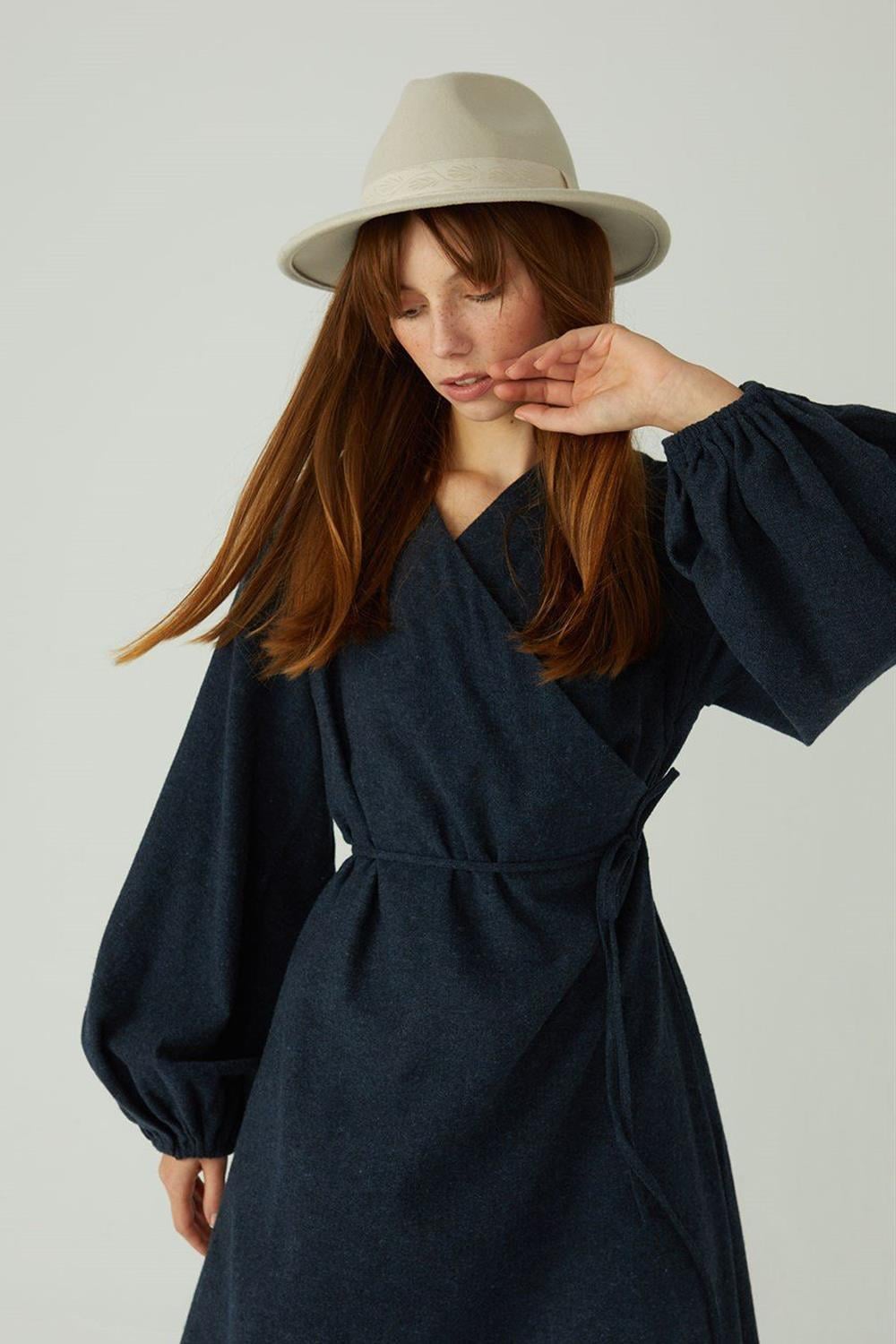 Anvelop Yün Elbise Lacivert