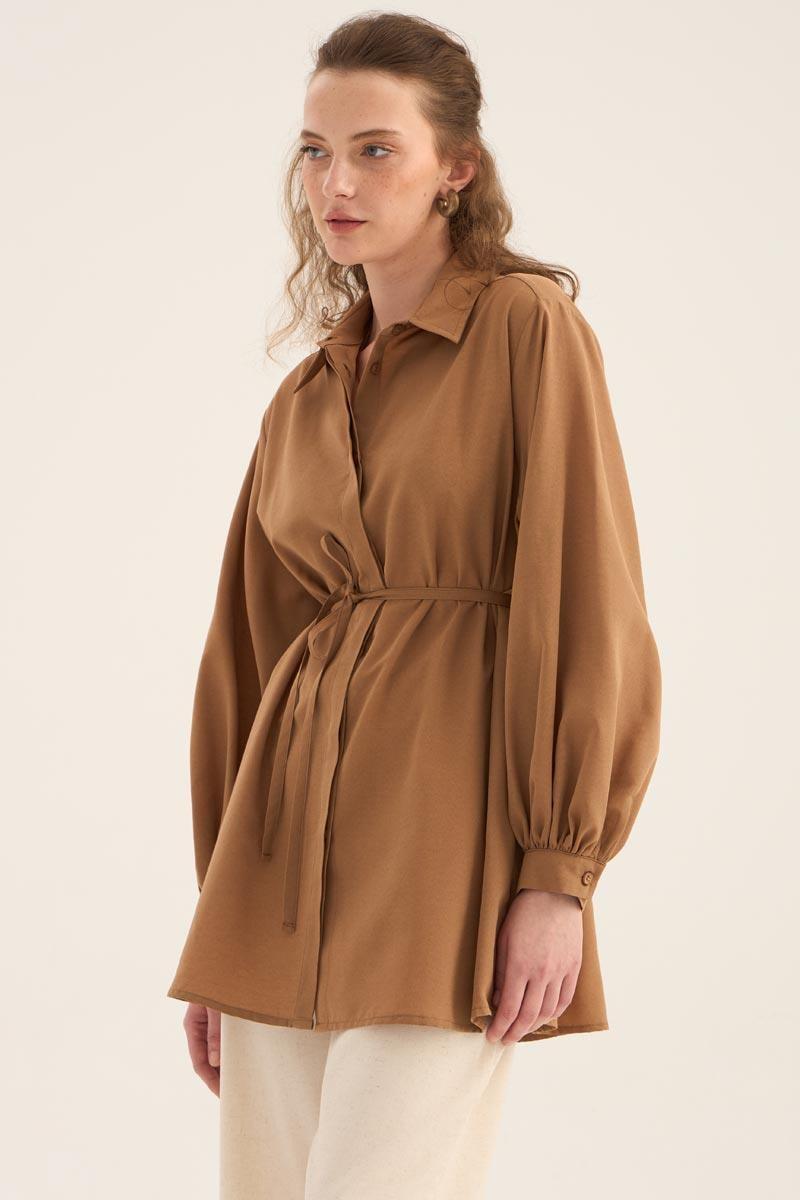 Balon Kollu Gömlek Camel