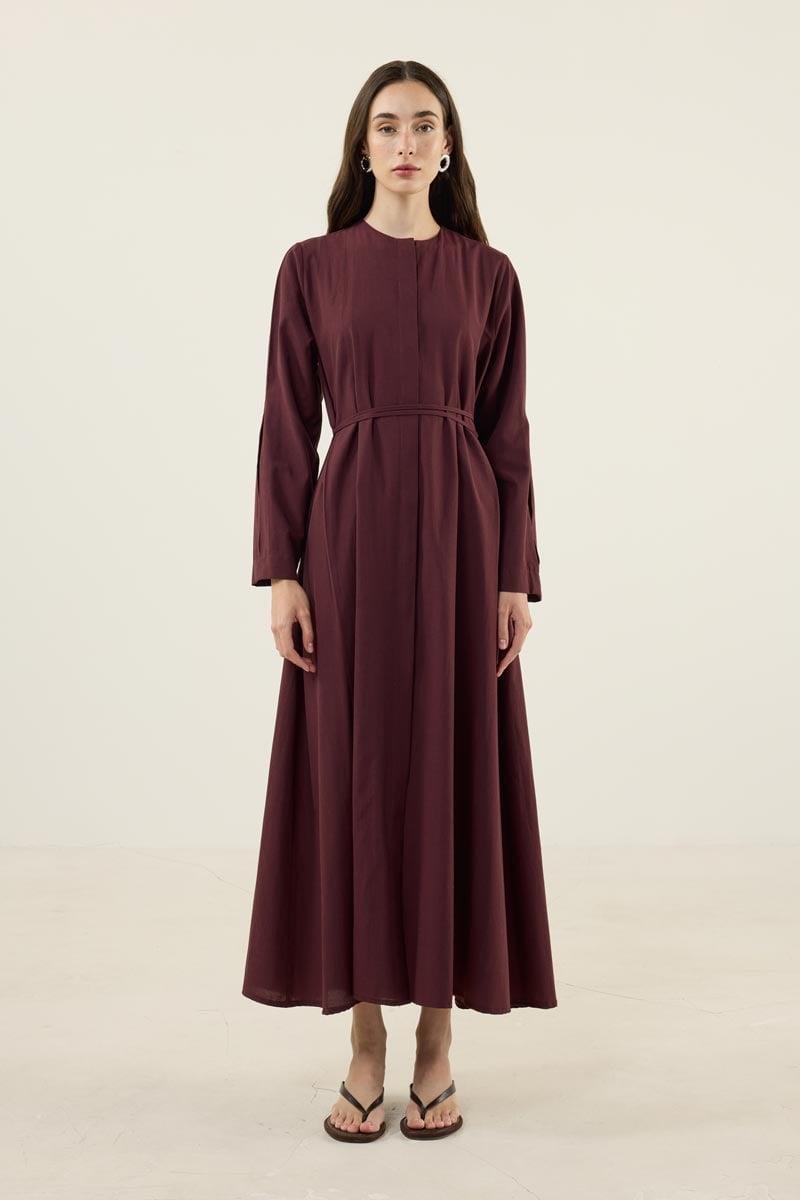 Bisiklet Yaka Elbise Bordo