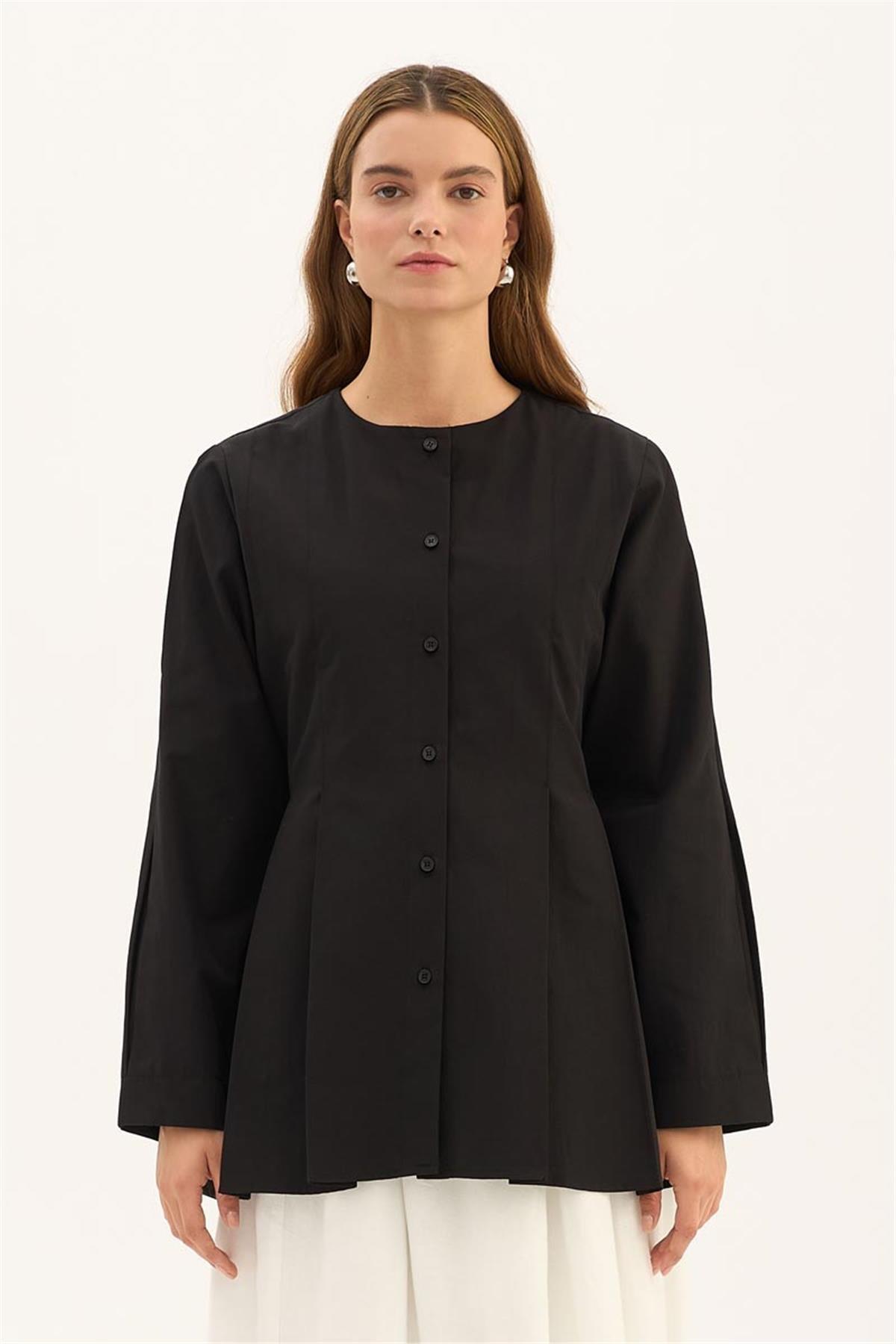 Bisiklet Yaka Gömlek Siyah