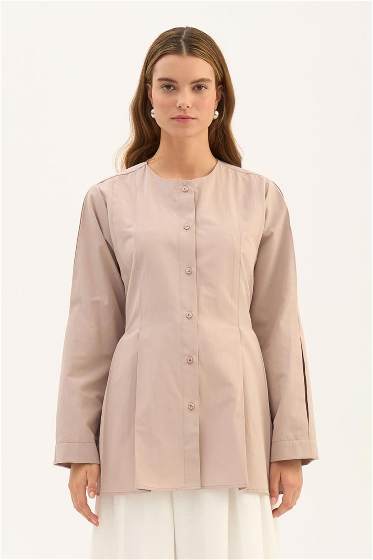 Bisiklet Yaka Gömlek Vizon