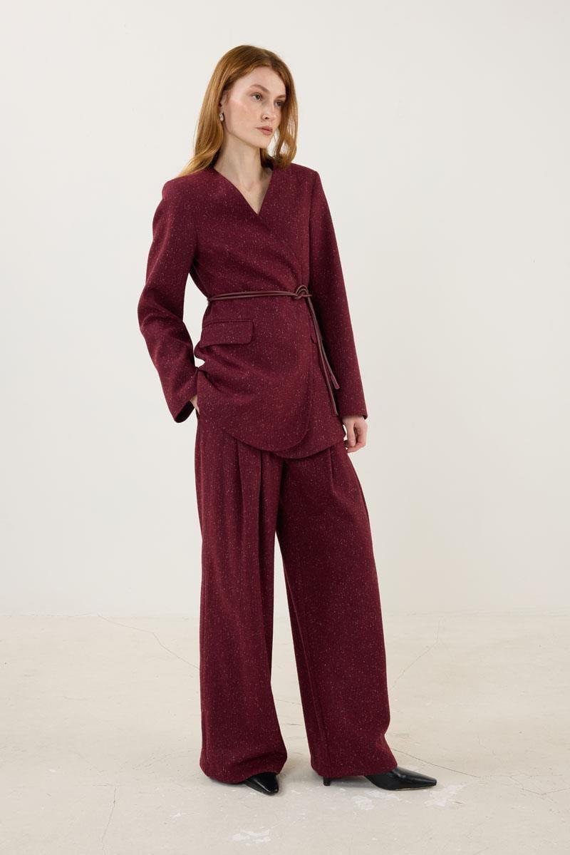 Bordo Blazer Ceket Pantolon Takım