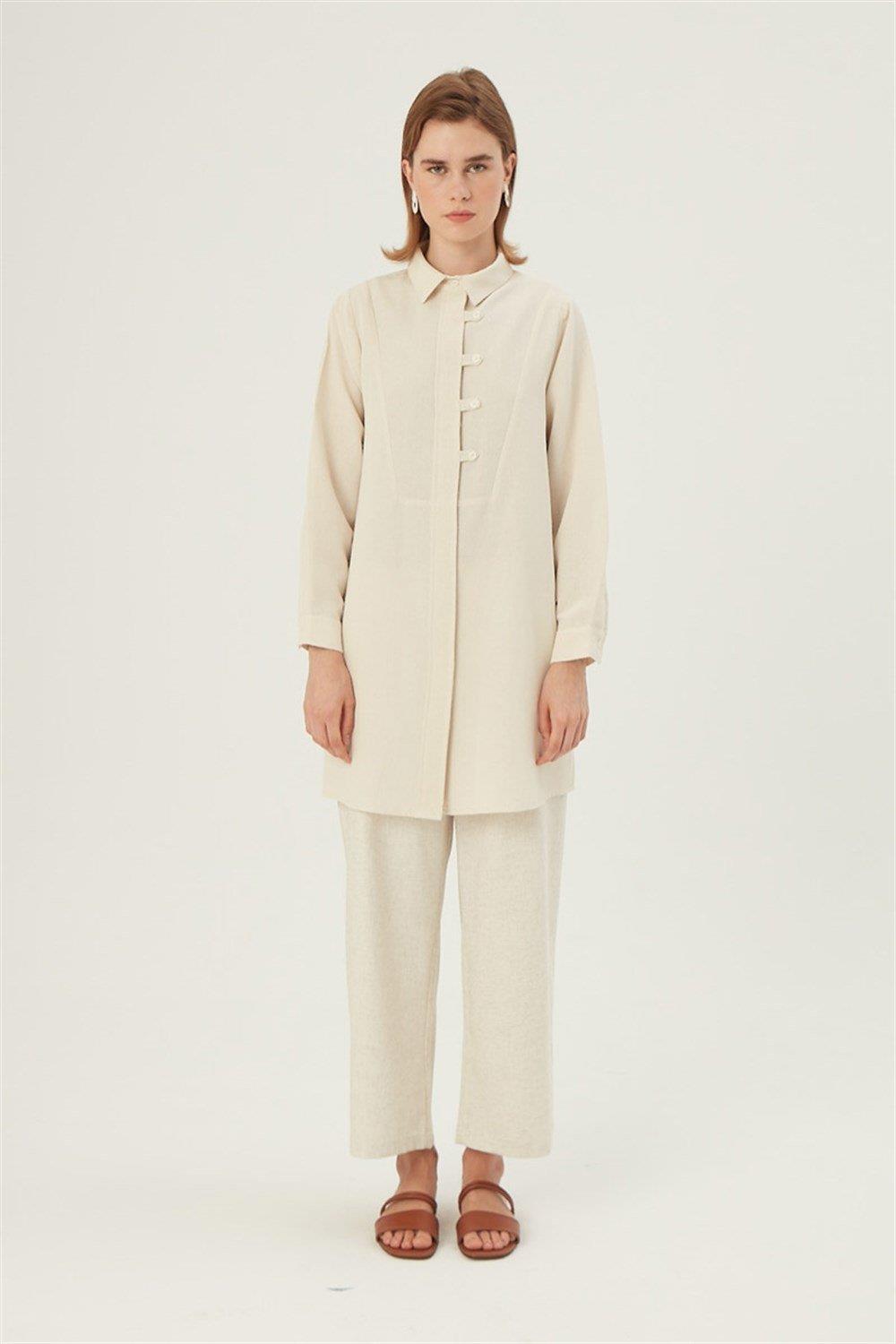 Brit Detaylı Gömlek Krem