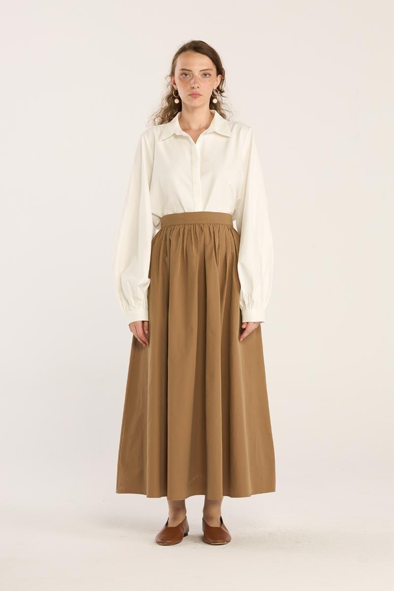 Büzgülü Paraşüt Etek Camel