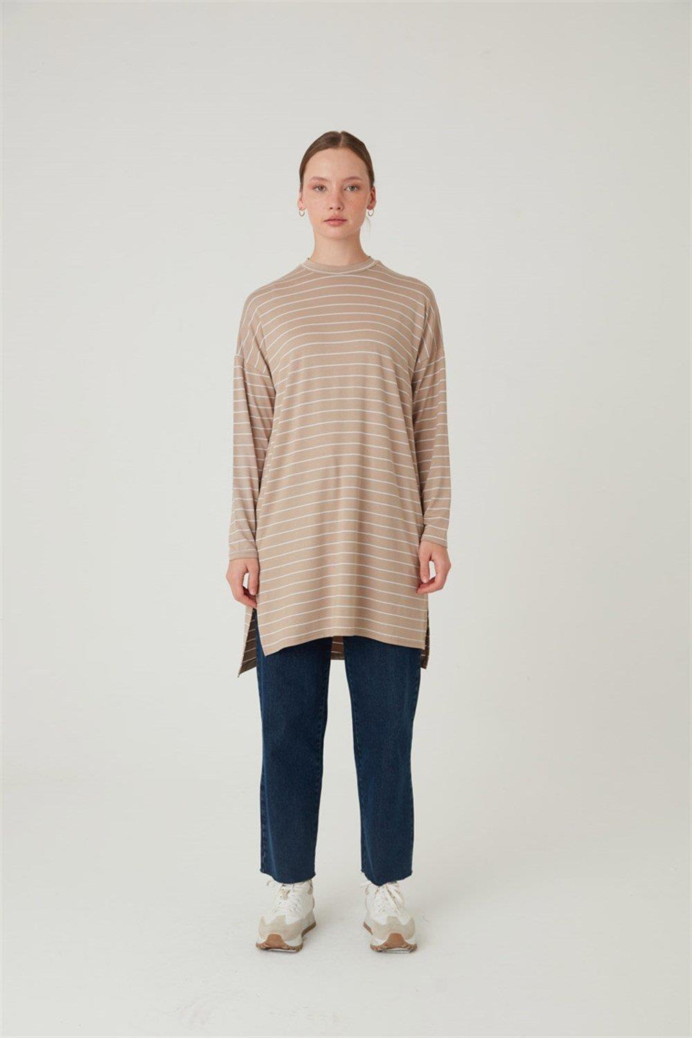 Çizgili Tunik Bej