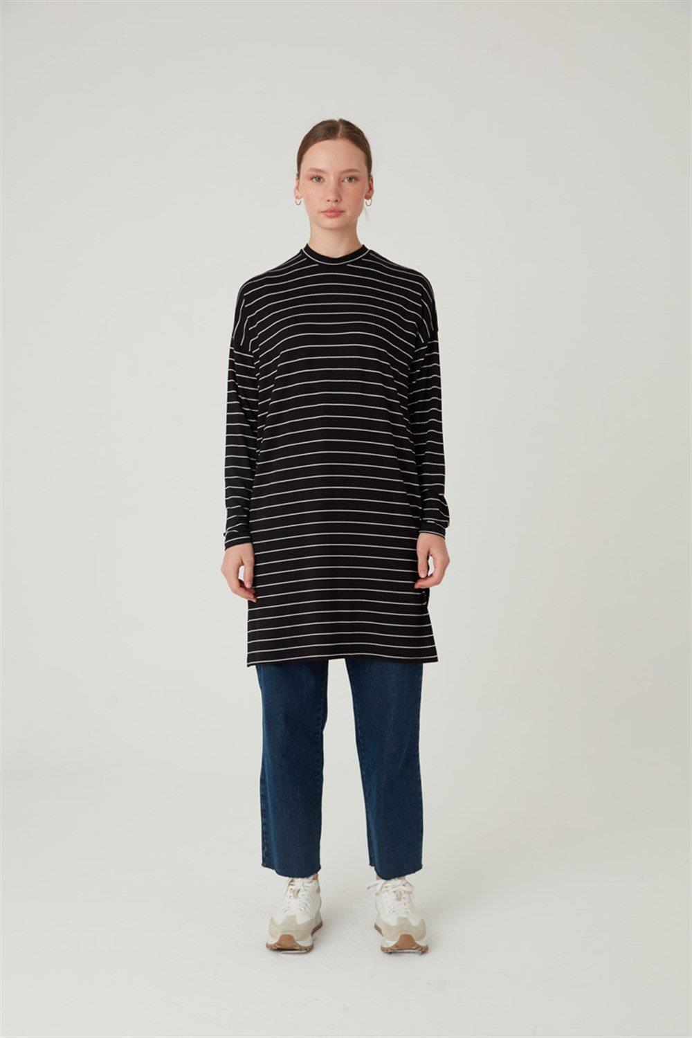 Çizgili Tunik Siyah