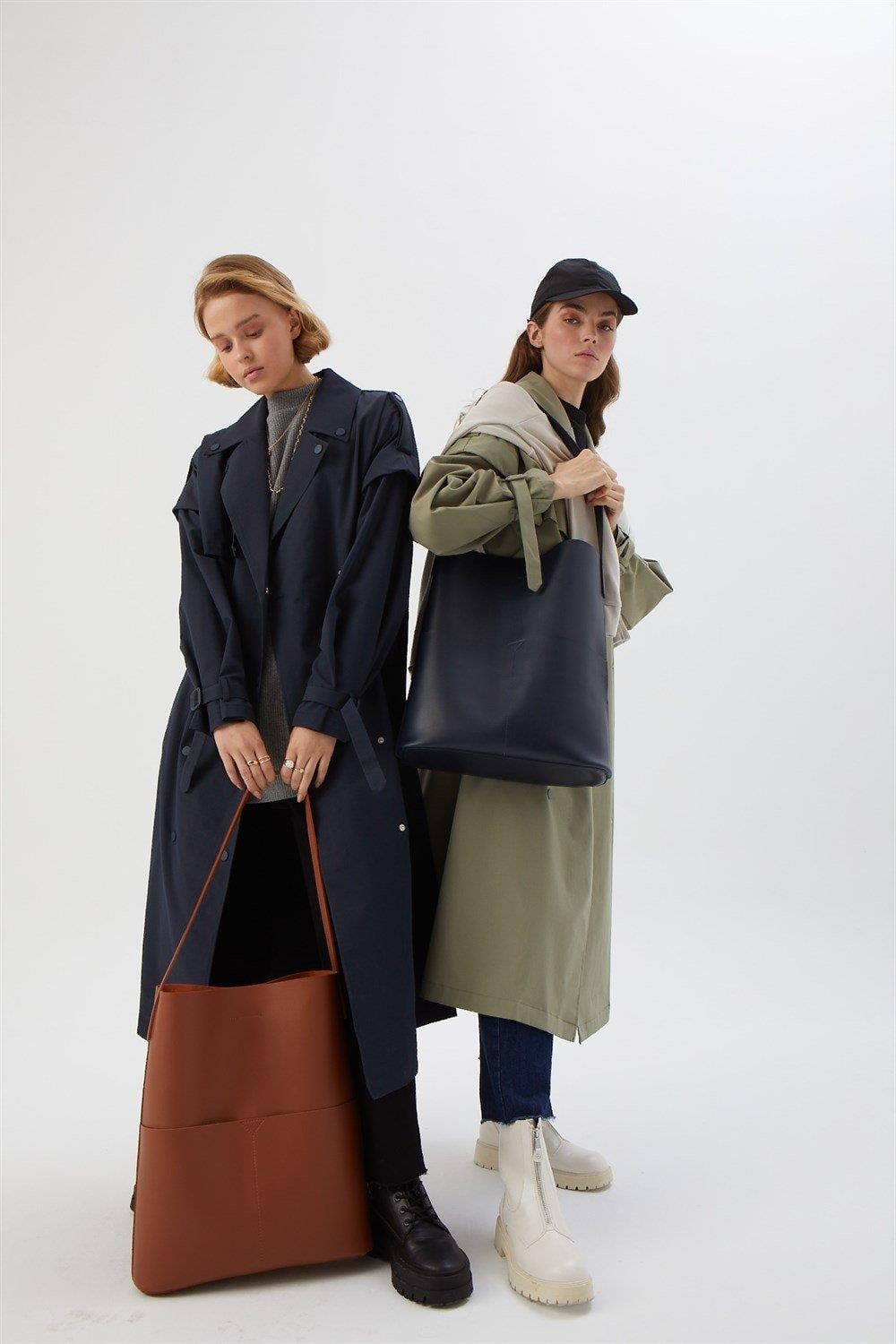 Deri Shopper Çanta Taba