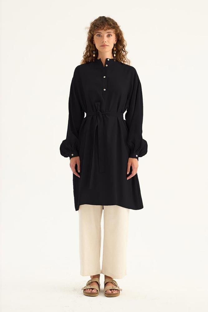 Ferah Dökümlü Tunik Siyah