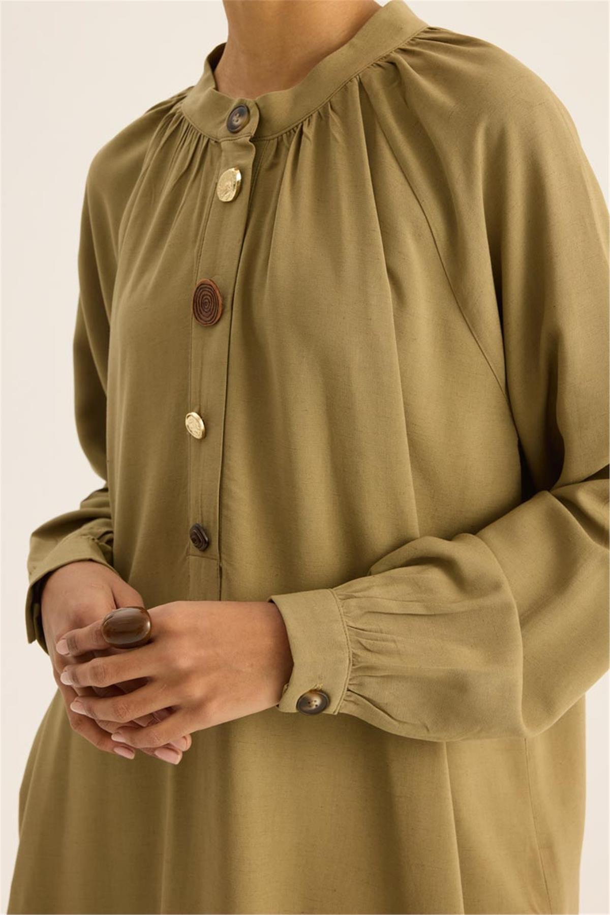 Karma Düğmeli Bluz Haki