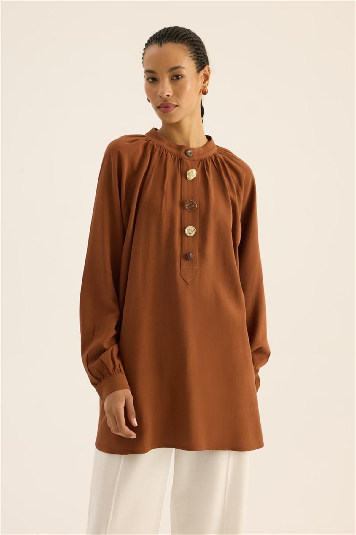 Karma Düğmeli Bluz Kiremit