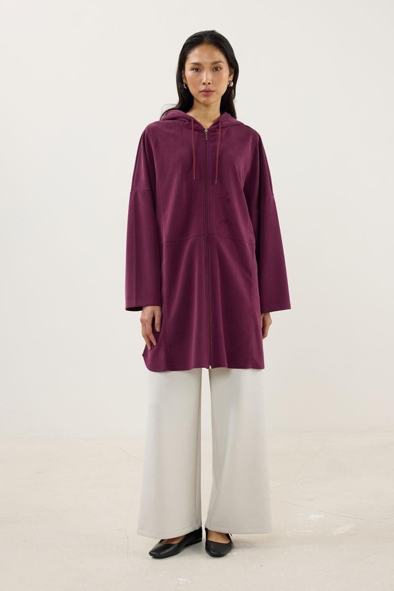 Önden Fermuarlı Modal Sweatshirt Bordo
