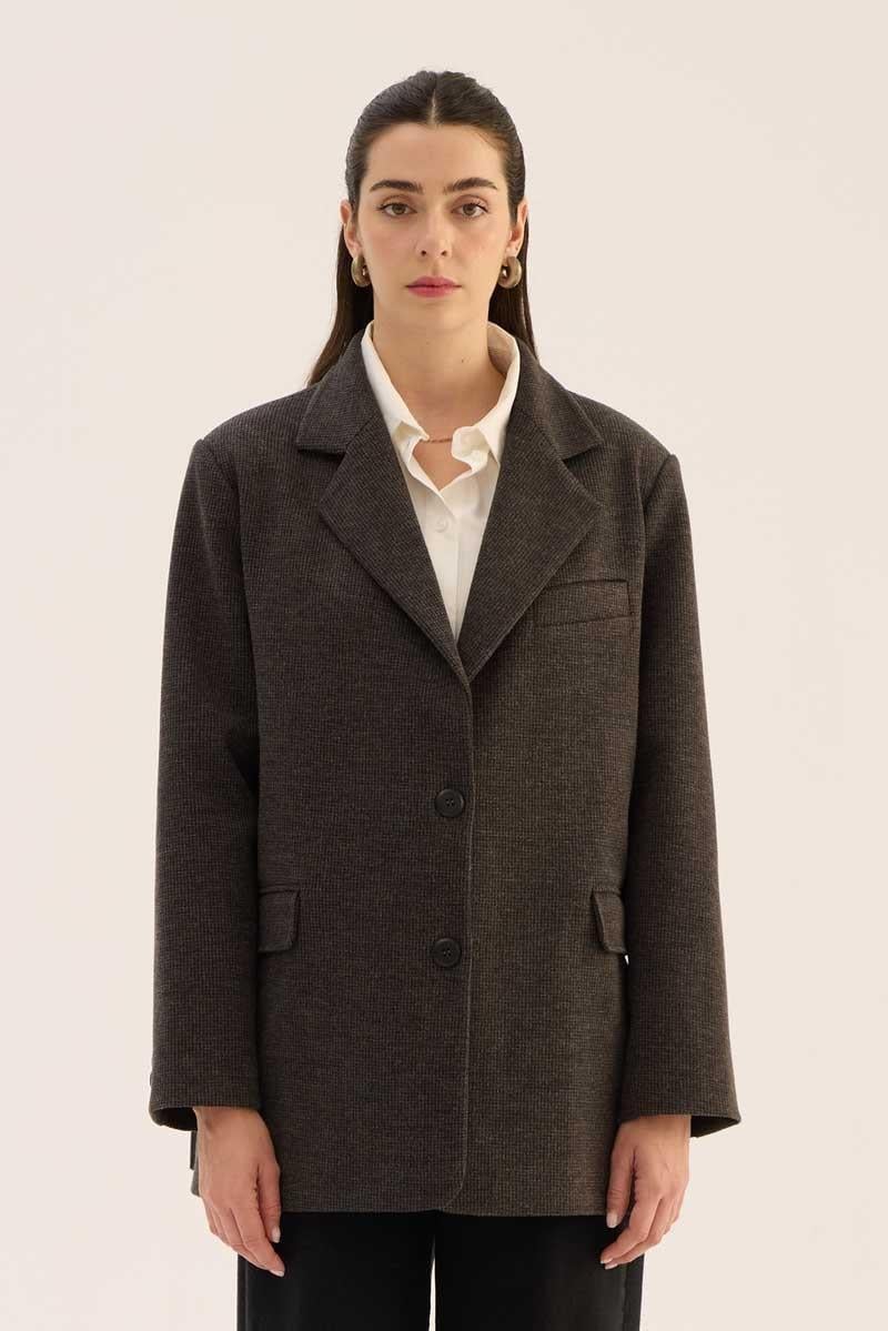 Oversize Kesim Kaşe Blazer Antrasit