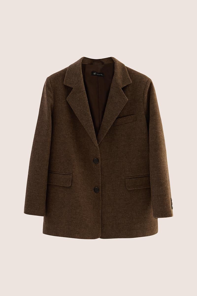 Oversize Kesim Kaşe Blazer Kahverengi