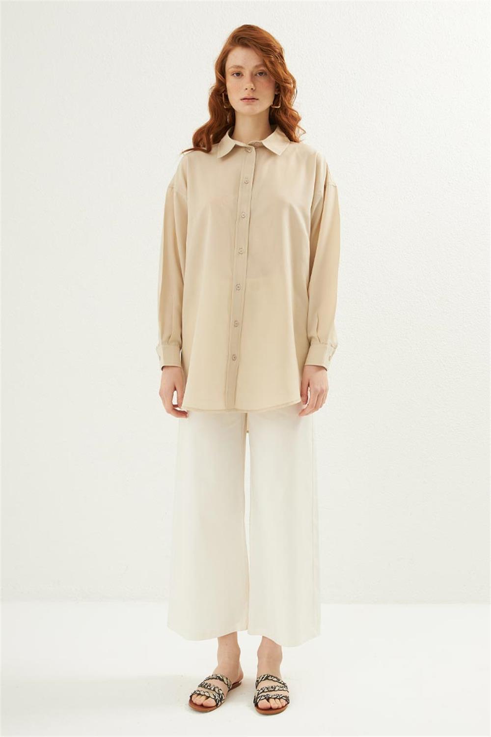 Poplin Gömlek Bej