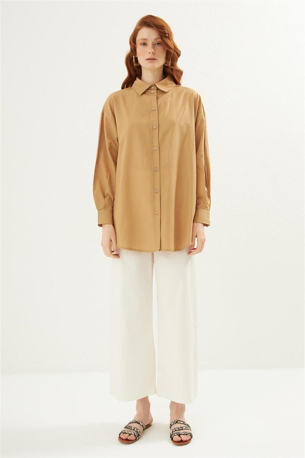 Poplin Gömlek Camel