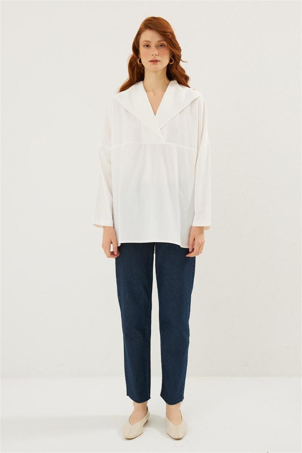 Şal Yaka Bluz Ekru