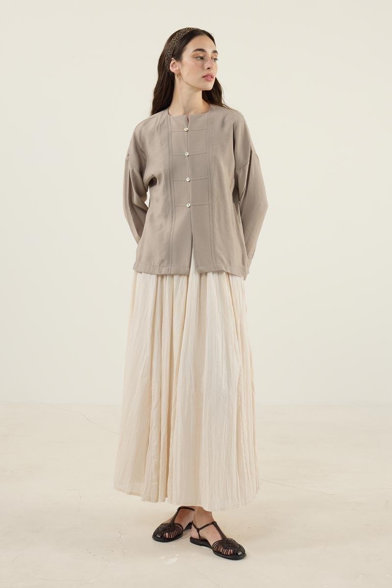 Sedef Düğmeli Modal Bluz Vizon