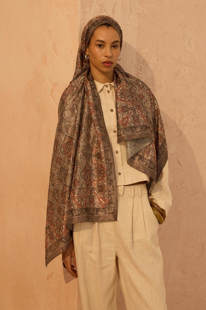 Soft Vual İpek Şal Haki