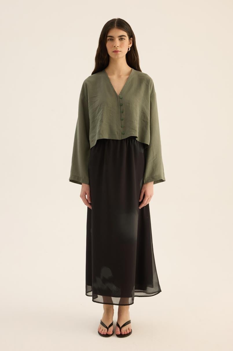 Tensel Kısa Kimono Koyu yeşil