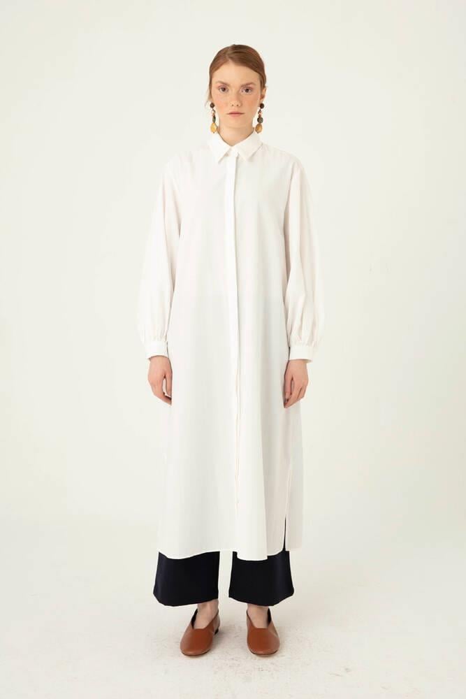 Uzun Poplin Gömlek Ekru