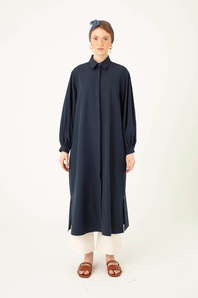 Uzun Poplin Gömlek Lacivert