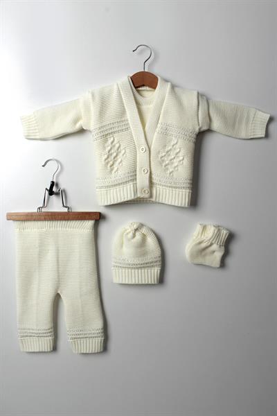 5li Unisex Bebek Triko Takım 3-6 Ay, 6-9 Ay Yelek Kazak Bere Eldiven Şapka Beyaz Gri