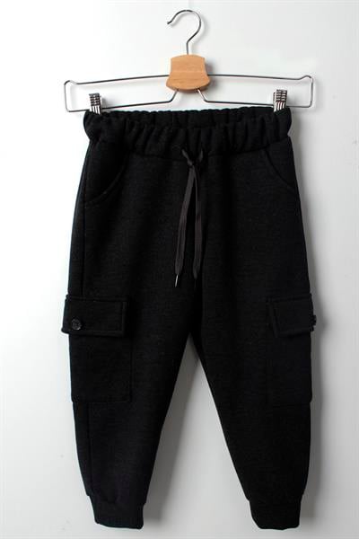Erkek Çocuk Antrasit Kalın Şardonlu Kargo Eşofman Altı – Kışlık Lastikli Paça Rahat Kesim