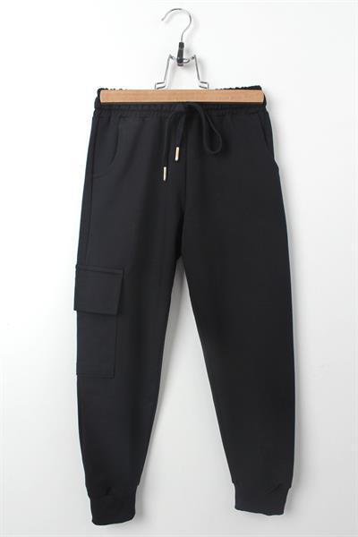 Erkek Çocuk Lacivert Kargo Cepli Jogger Eşofman Altı Lastikli Paça Rahat Kesim Günlük Okul