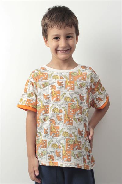 Erkek Çocuk Dinozor Desenli Yazlık Tişört - Renkli Pamuklu Kısa Kollu Tshirt