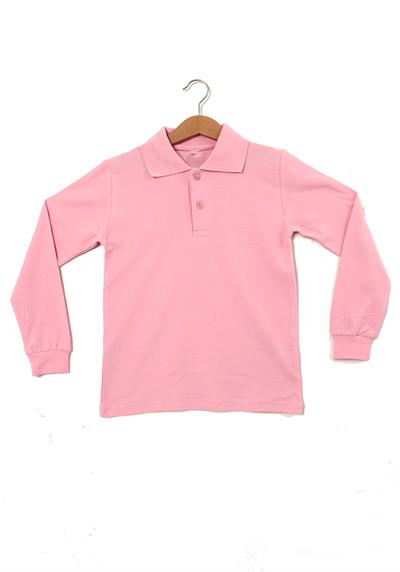 Erkek Çocuk Uzun Kollu Pembe Polo Yaka Tişört - Pamuklu Günlük Okul Kıyafeti