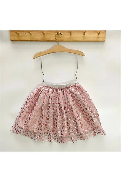 Kız Çocuk Tütü Etek Pudra Kalpli Simli 23 Nisan 29 Ekim Doğum Günü Parti Kıyafeti